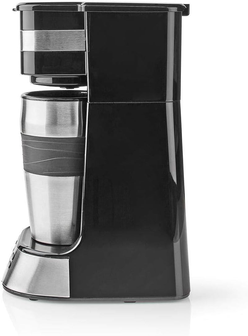 Espressor NEDIS - Kawa filtrowana - 0,4 l - 1 filiżanka - Timer - Czarny / Srebrny
