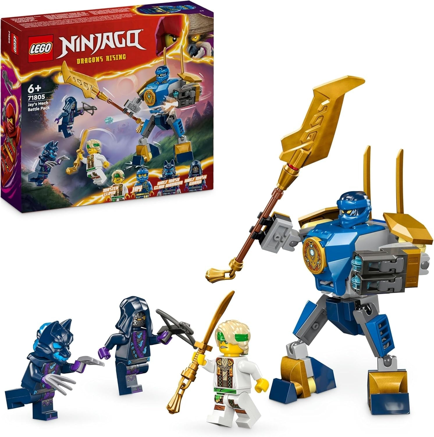 LEGO NINJAGO Mech bojowy Jaya, zabawka ninja dla dzieci z figurkami, w tym minifigurką Jaya z mini kataną, figurkami i mechem, mały prezent dla kreatywnych chłopców i dziewcząt od 6 lat 71805 Zestawy do budowania Besuche den LEGO-Store Single