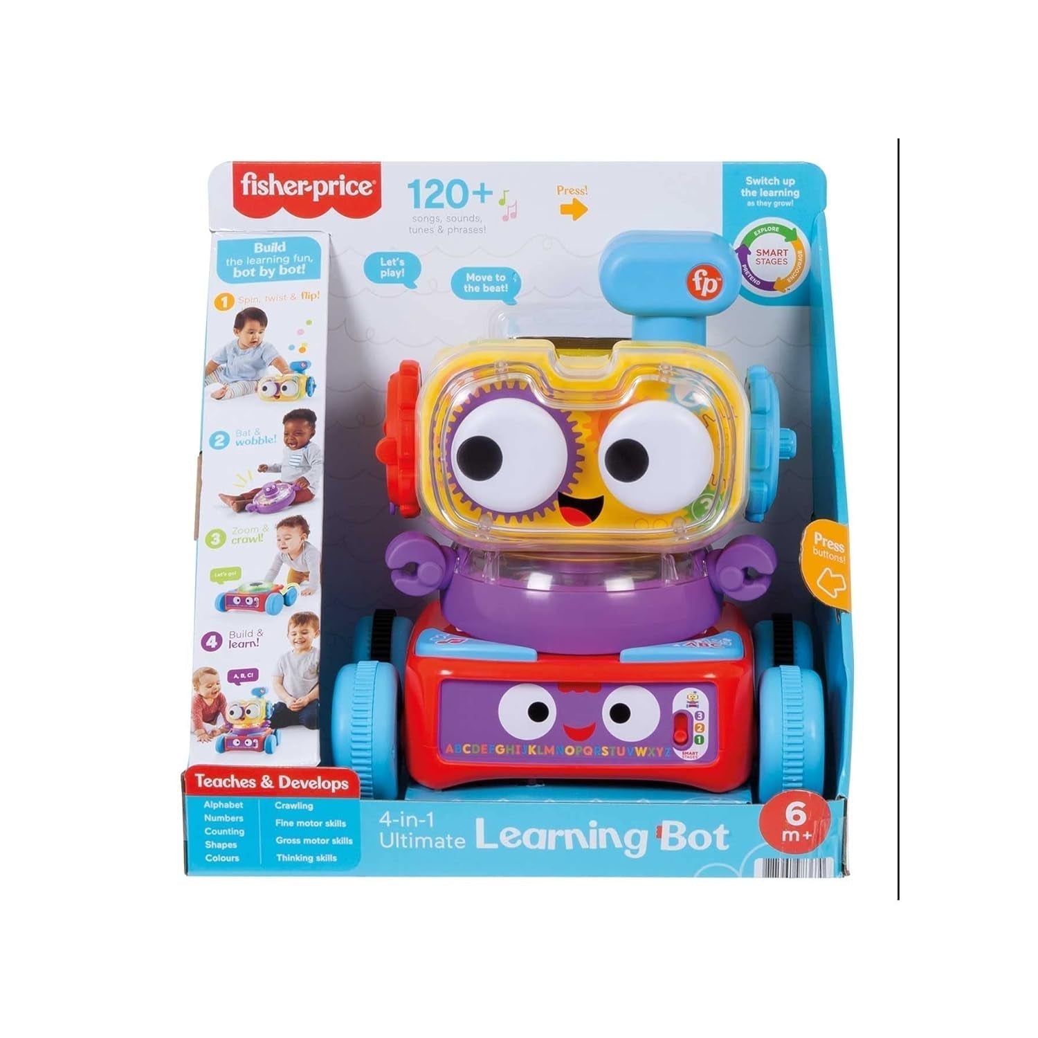 Robot uczący się Fisher-Price 4 w 1 Linus dla niemowląt i małych dzieci, zabawka na 6 miesięcy - mówiąca po niemiecku, HCK39 Baby Toys Naty Shop hiszpański