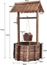 Drewniana fontanna 56x56x114cm z dachem, Studnia życzeń, Dekoracja ogrodu, Doniczki, Fontanna dekoracyjna, Doniczki, Brązowy