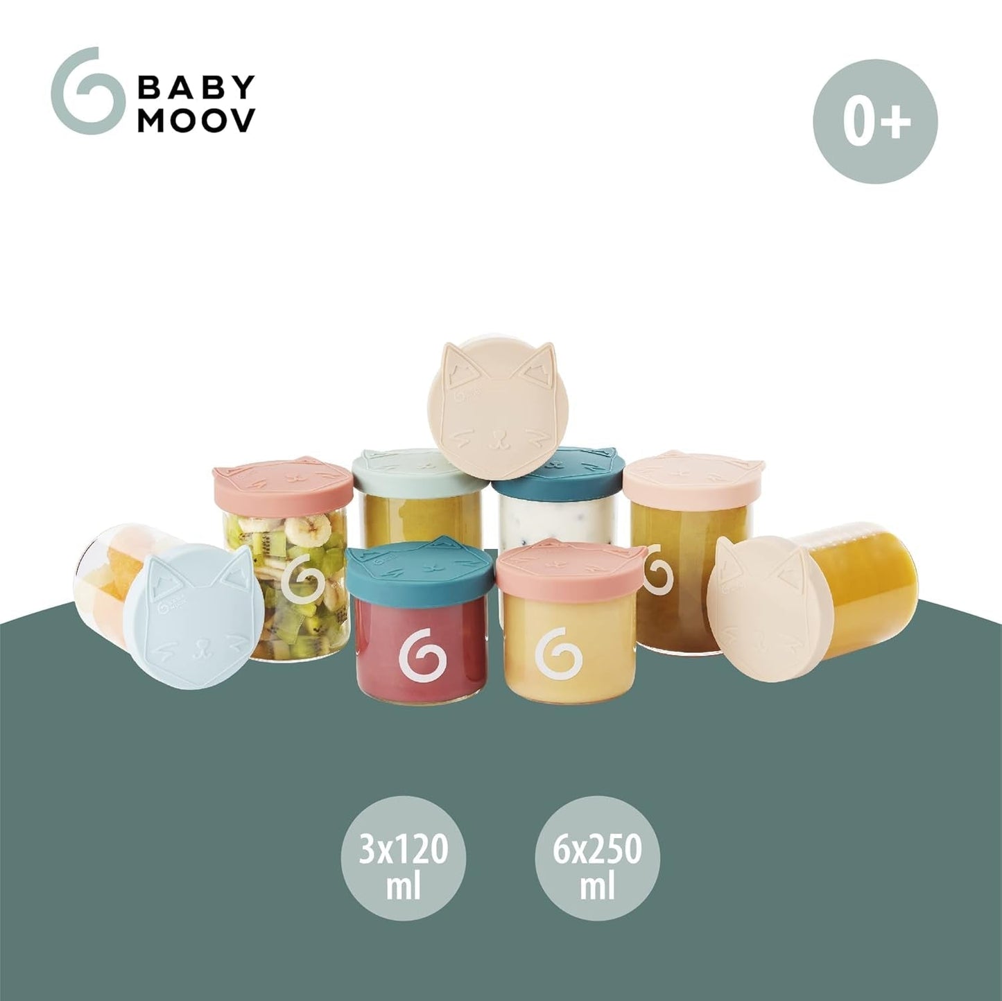 Babymoov ISY BOWLS Pojemniki na żywność dla niemowląt wykonane z wytrzymałego, odpornego na temperaturę szkła - do przechowywania/zamrażania żywności dla niemowląt, 6x 250ml + 3x 120ml Pudełka do przechowywania żywności Naty Shop