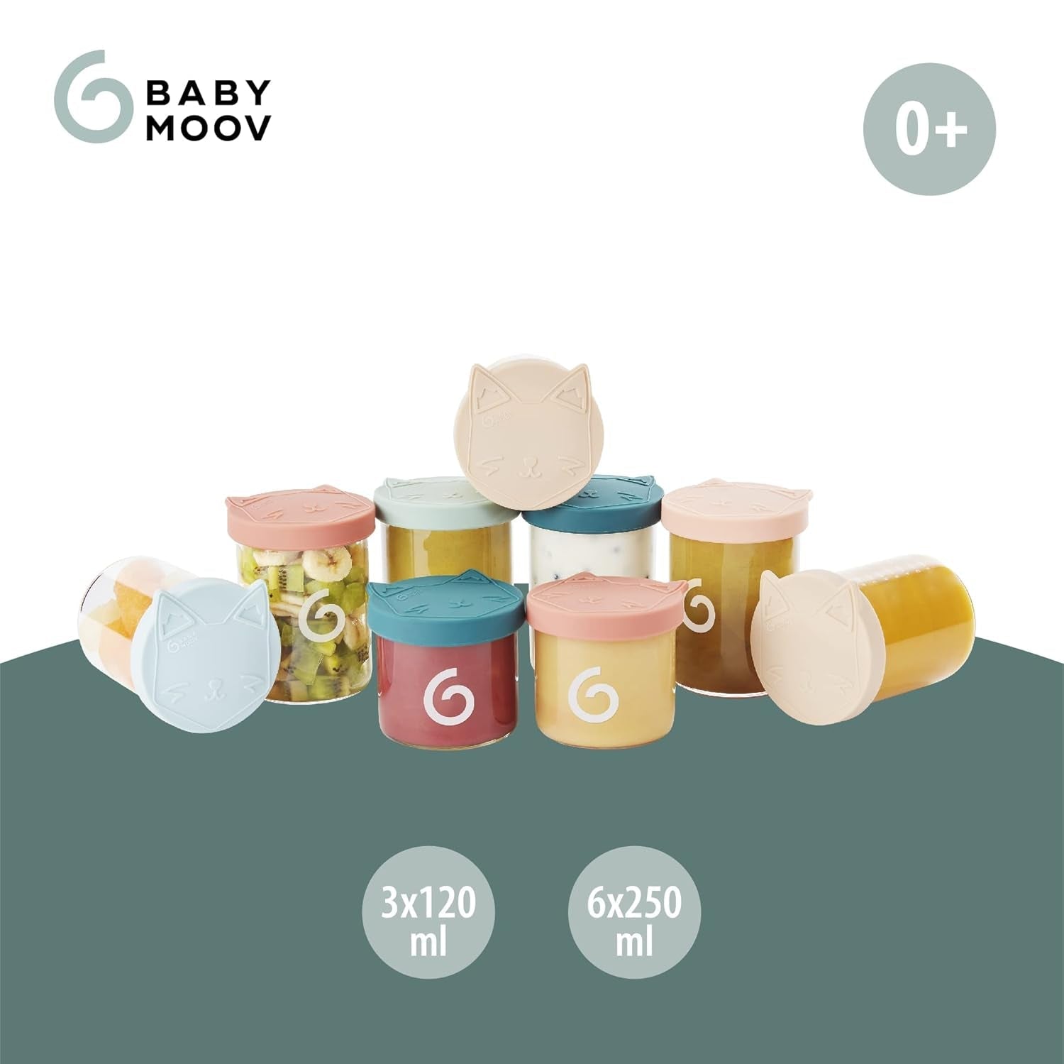 Babymoov ISY BOWLS Pojemniki na żywność dla niemowląt wykonane z wytrzymałego, odpornego na temperaturę szkła - do przechowywania/zamrażania żywności dla niemowląt, 6x 250ml + 3x 120ml Pudełka do przechowywania żywności Naty Shop