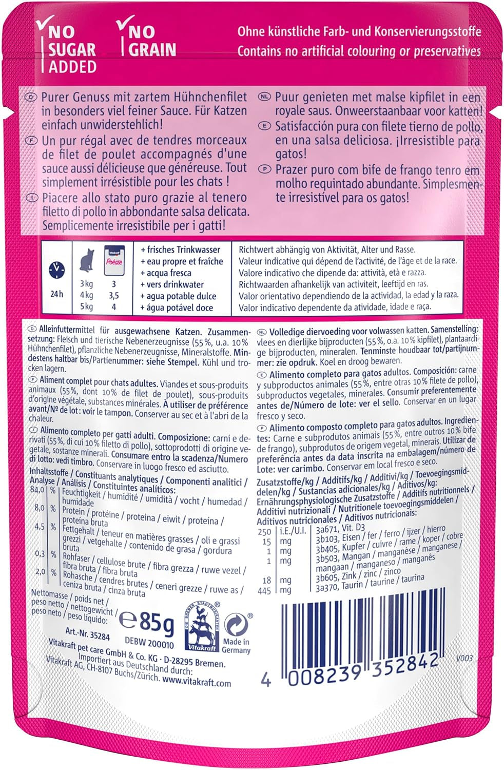 Vitakraft Poésie Délice, Nassfutter Katze, Katzennassfutter w sosie, z kurczakiem, Vorratspackung, ohne Zusatz von Zucker und Getreide (23x 85g)