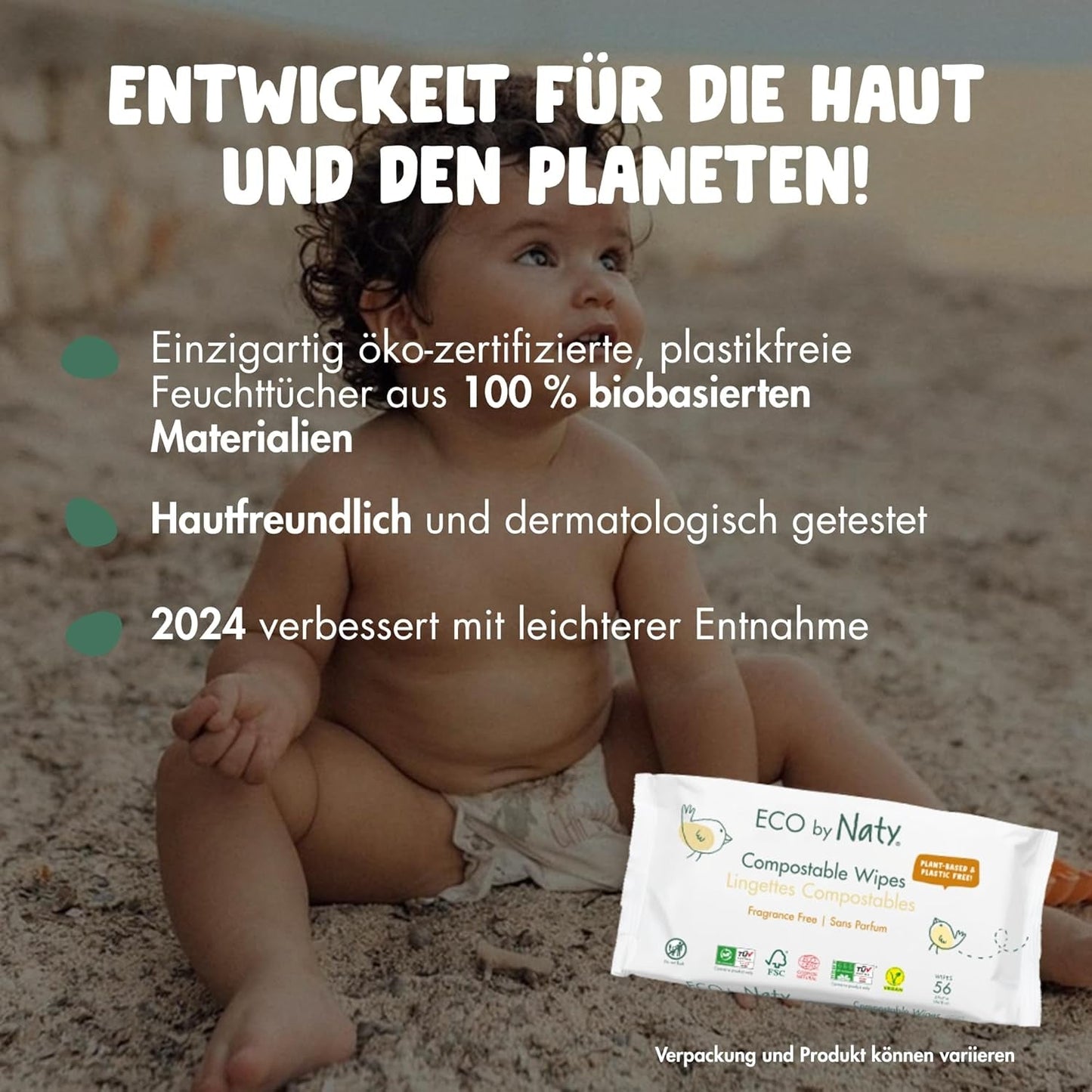 Chusteczki Naty Baby | 100% ziołowy i bezzapachowy dla skóry wrażliwej | Certyfikowane, kompostowalne chusteczki niezawierające plastiku, zawierające w 98% wodę oczyszczoną | 672 chusteczki (12 opakowań)