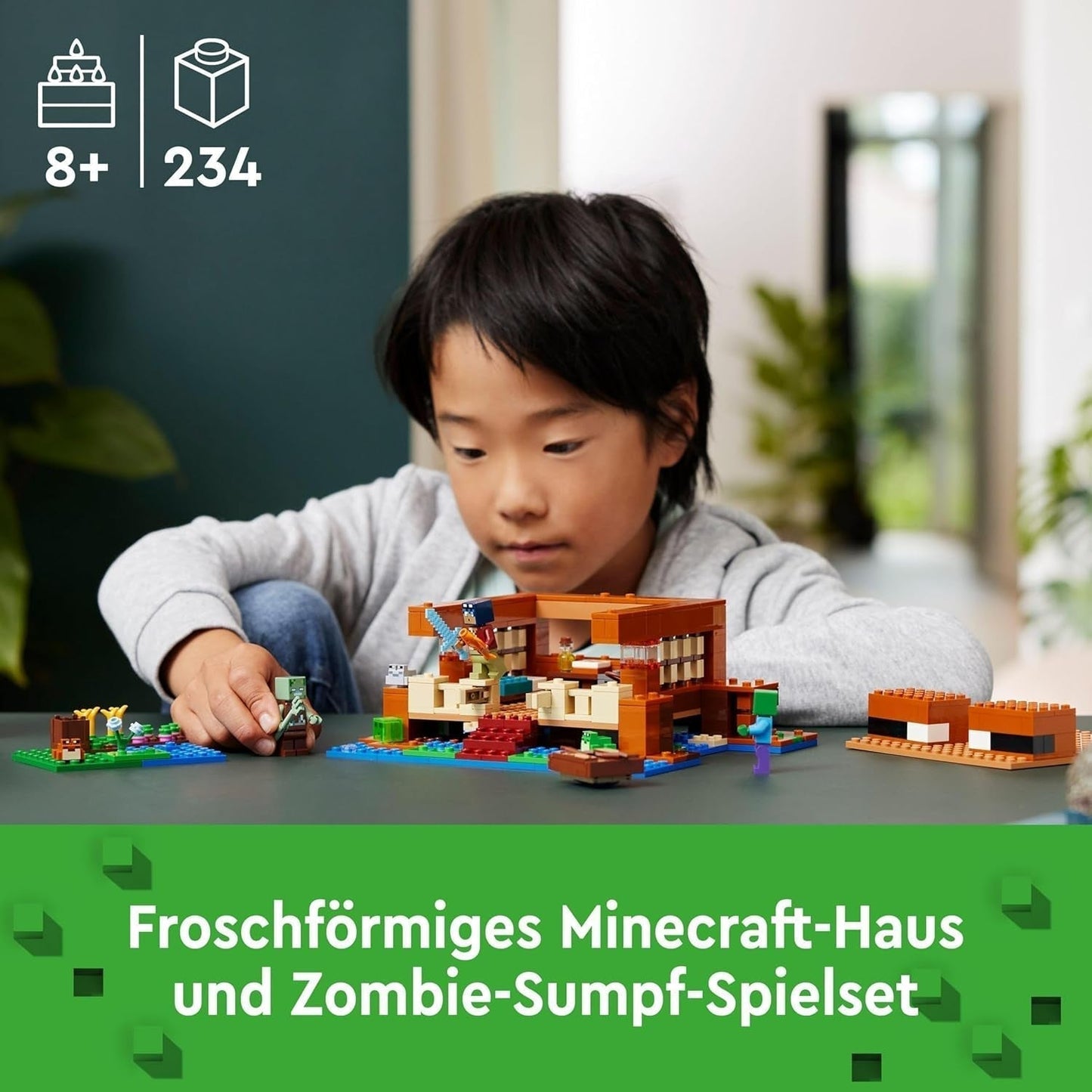 LEGO Minecraft Dom Żabi, zabawkowy domek z figurkami zombie, śluzu i tonącego człowieka oraz akcesoriami, takimi jak zabawkowa łódka i stół warsztatowy, prezent dla chłopców i dziewcząt od 8 lat 21256 Zestawy do budowania Besuche den LEGO-Store
