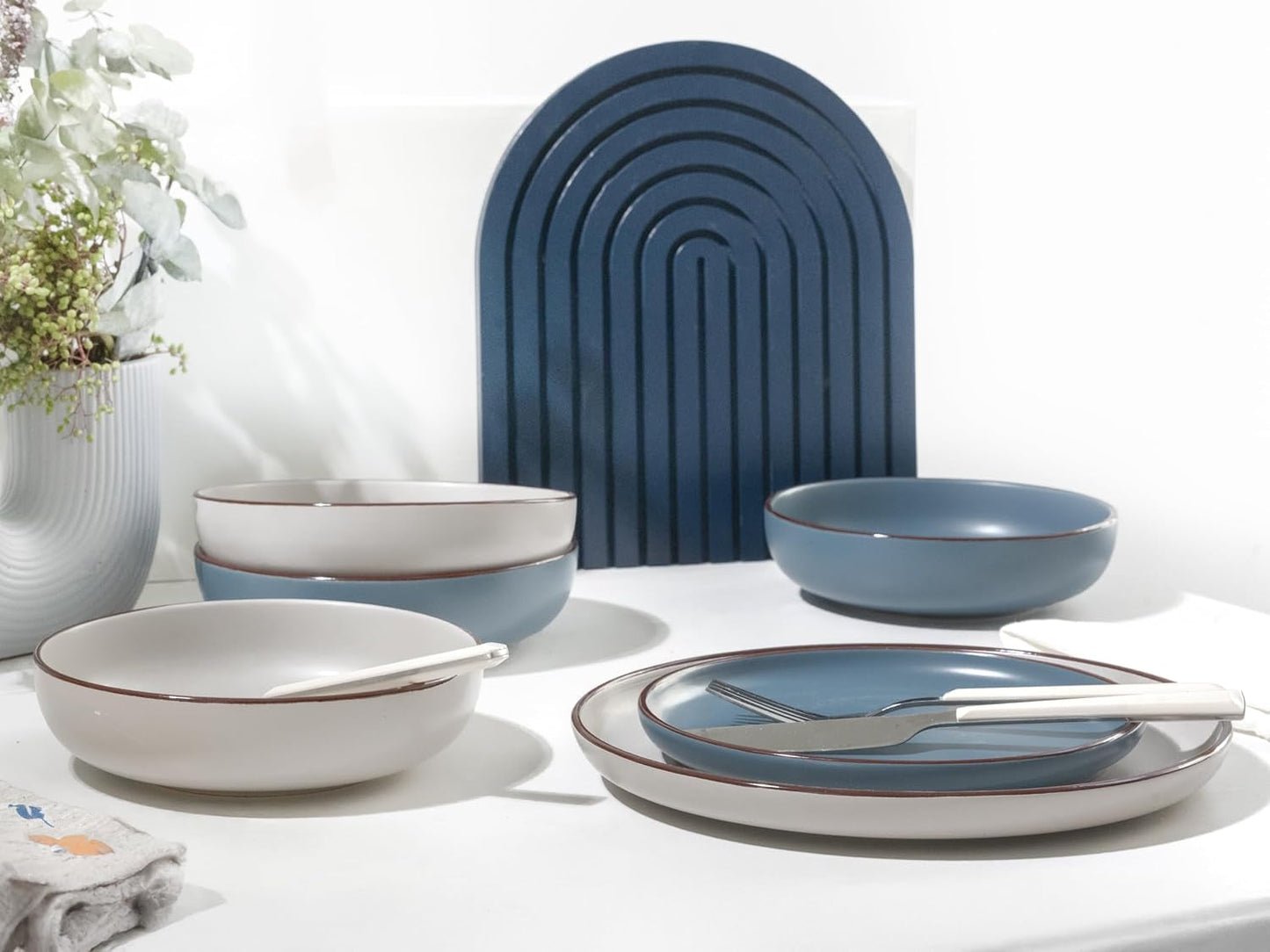 CreaTable, 21016, seria Modern Scandic niebiesko-szara, 16-częściowy zestaw naczyń obiadowych, usługa łączenia porcelany, można myć w zmywarce i używać w kuchence mikrofalowej, produkcja wysokiej jakości