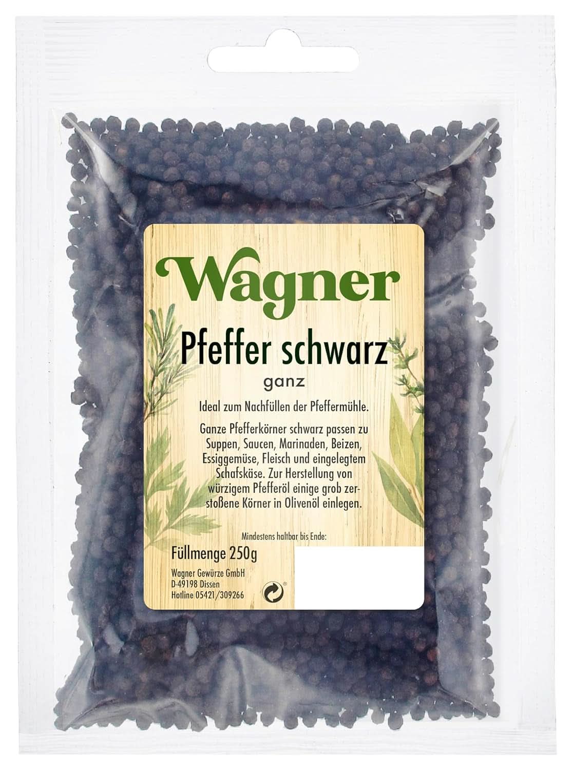 Pieprz czarny cały, 1 opakowanie (1 X 250 G) Naty Shop Spices 250 gramów