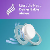 Smoczek Philips Avent Ultra Air – zestaw 2 oddychających smoczków niezawierających BPA dla dzieci od 18 miesiąca życia, zawierający etui i sterylizację, Whale/Whale (Model SCF349/24)