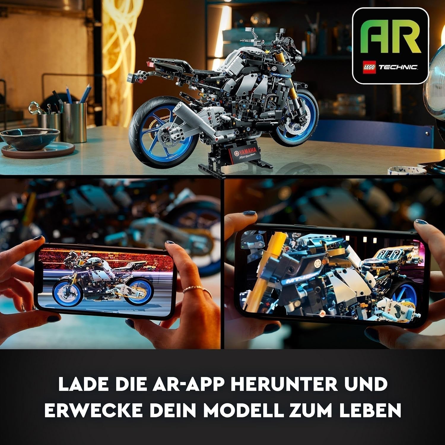 LEGO 42159 Model motocykla Technic Yamaha MT-10 SP dla dorosłych, autentyczny model pojazdu z 4-cylindrowym silnikiem, funkcjonalny układ kierowniczy i aplikacja Ar, zestawy do budowania jako prezent dla mężczyzn i kobiet w sklepie LEGO
