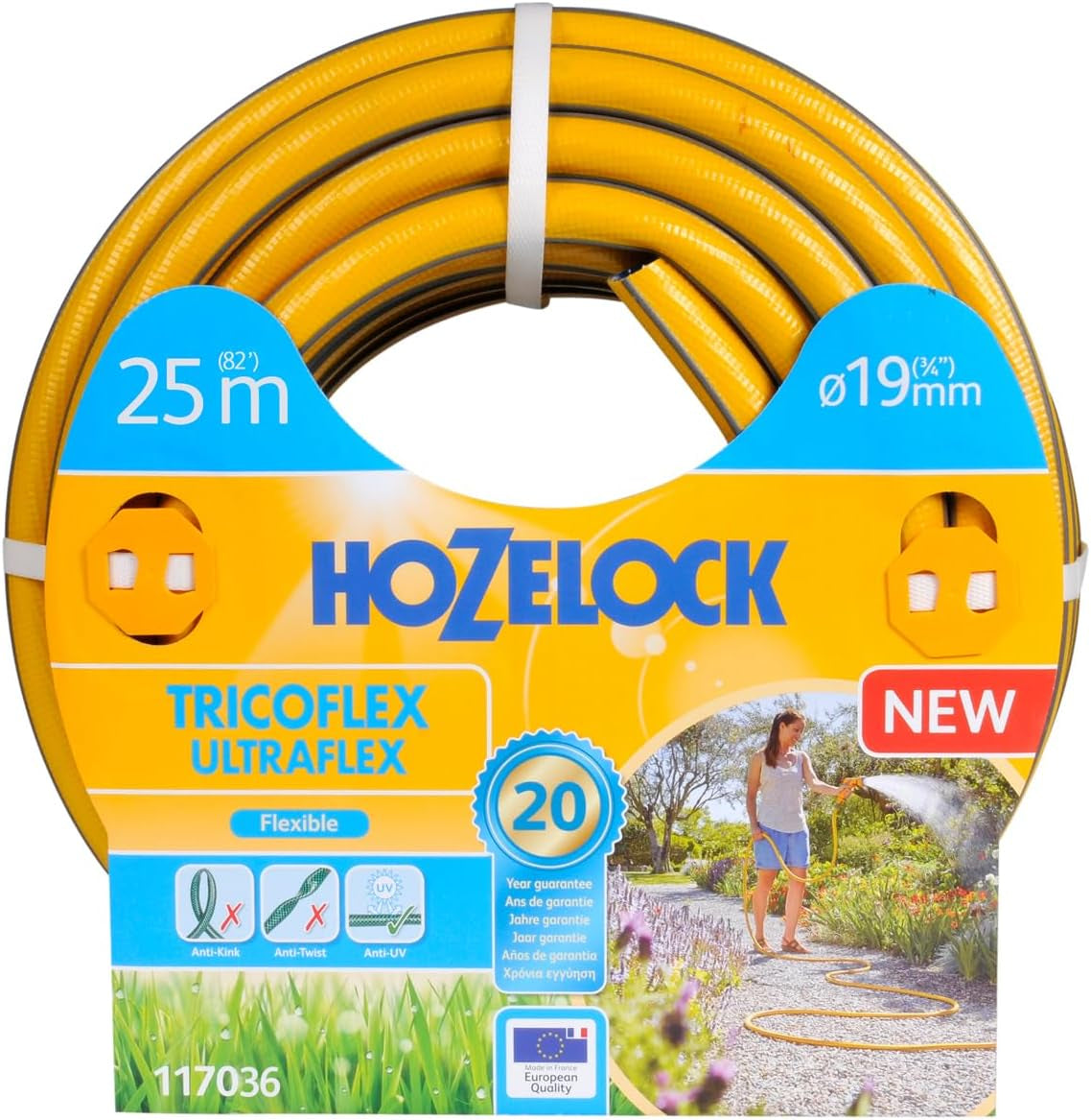 HOZELOCK - Wąż Tricoflex Ultraflex Ø 12,5 mm (1/2") 20 M: Elastyczny wąż ogrodowy, odporny na warunki atmosferyczne, skręcanie i zginanie, wykonany w 40% z PVC pochodzącego z recyklingu [117002], żółty