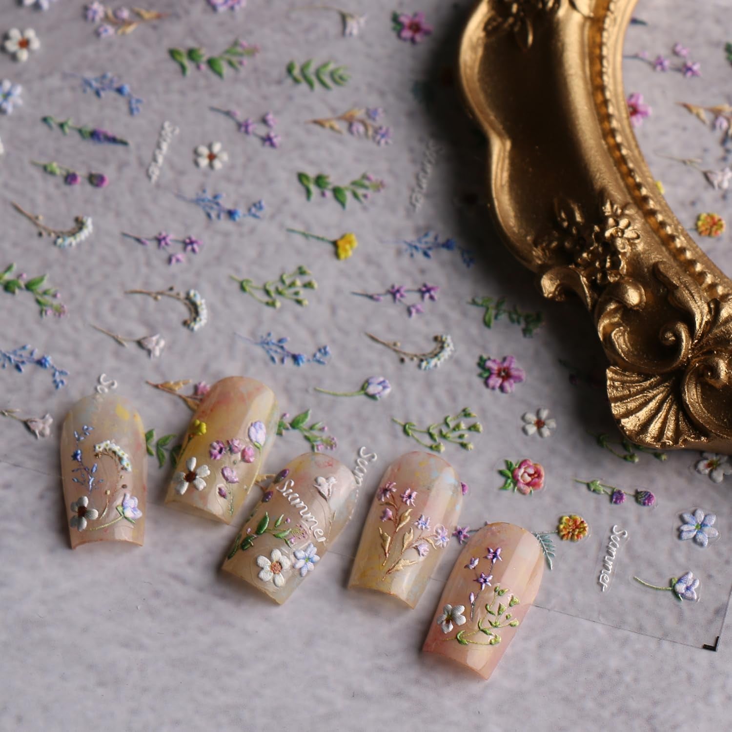 JMEOWIO 3D Nagelsticker Blume Frühling Sommer Floral Nail Art Naklejka Selbstklebend Nagelaufkleber 5D Stereoskopisch Dekoration Nageldesign Zubehör 1 Blatt