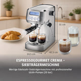 CASO EspressoGourmet Crema - Ekspres z kolbą ze spieniaczem do mleka, espresso, cappuccino, kolba ze stali nierdzewnej, pompa ULKA 20 bar, ekspres do kawy, kawa mielona, ​​kapsułki ESE