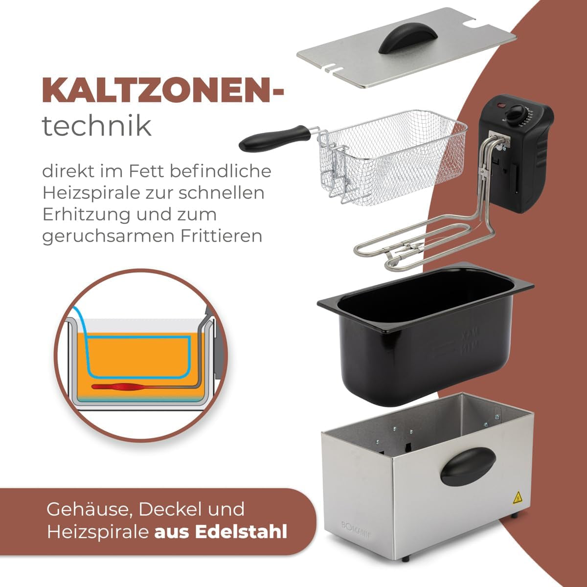 Frytownica olejowa Bomann®, pojemność 3 l, technologia Cool Zone i spust, 2000 W AGD Naty Shop