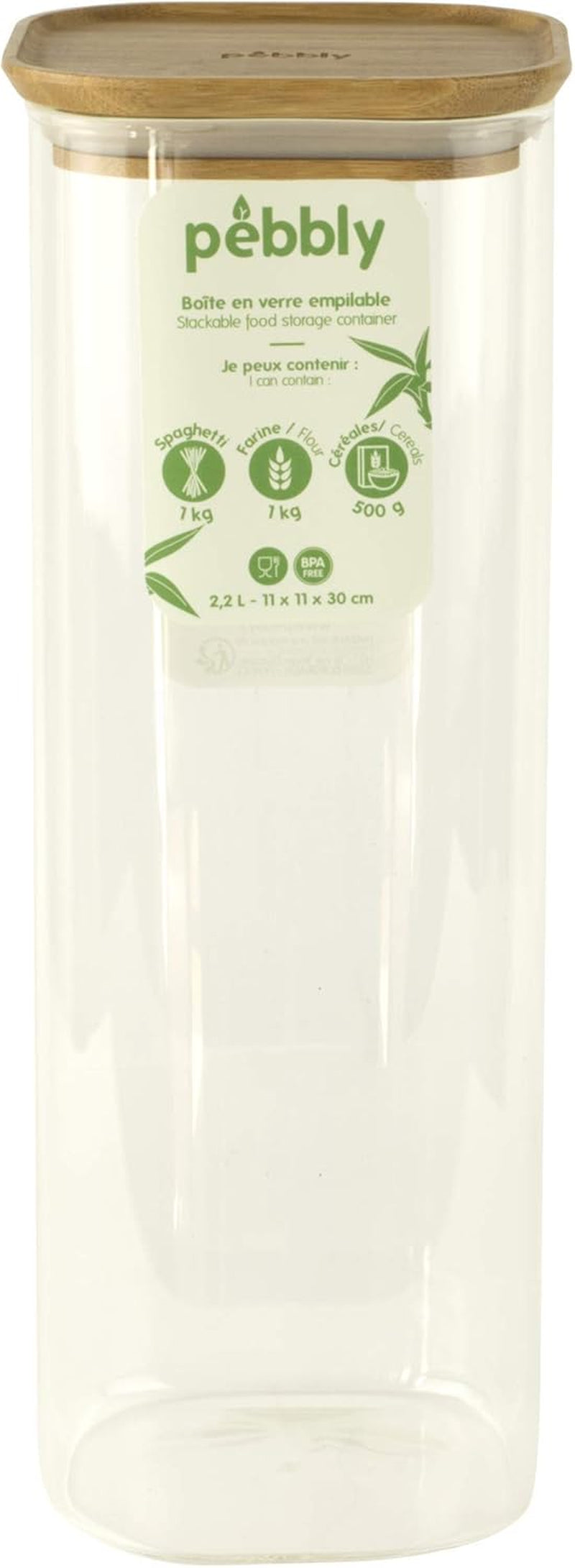 Zestaw 3 kwadratowych pojemników szklanych z bambusową pokrywką - 800ml, szkło borokrzemianowe, bambus, silikon, naturalny, 11 x 11 x 11 cm Pudełka do przechowywania żywności Naty Shop 11 X 11 X 30 cm