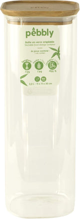 Zestaw 3 kwadratowych pojemników szklanych z bambusową pokrywką - 800ml, szkło borokrzemianowe, bambus, silikon, naturalny, 11 x 11 x 11 cm Pudełka do przechowywania żywności Naty Shop 11 X 11 X 30 cm