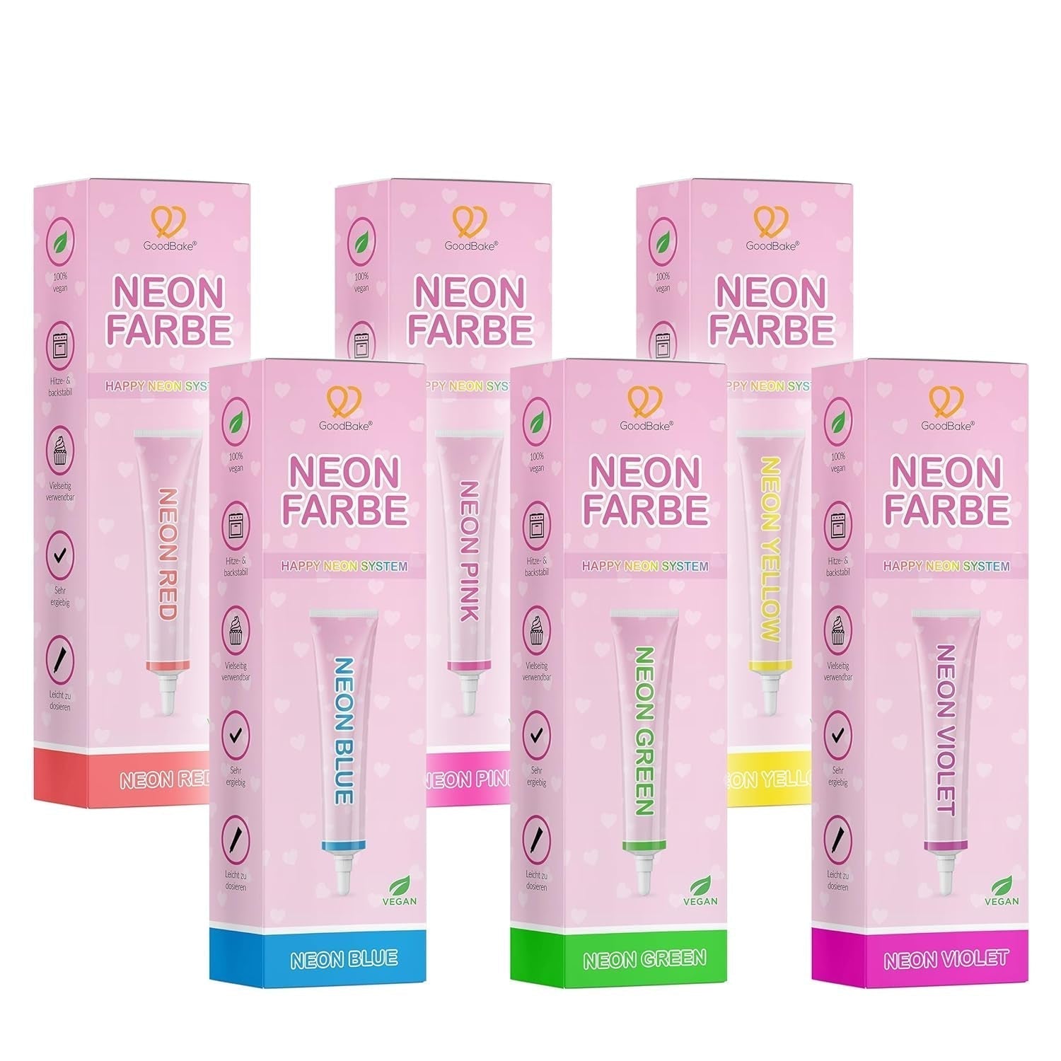 Goodbake Neonlebensmittelfarben 6 Farben Set – Intensywny Lebensmittelfarbe – Lebensmittelfarbpaste – Zum Einfärben Von Torten, Fondant, Buttercreme Uvm. – 100% wegański zestaw Naty Shop 6Er