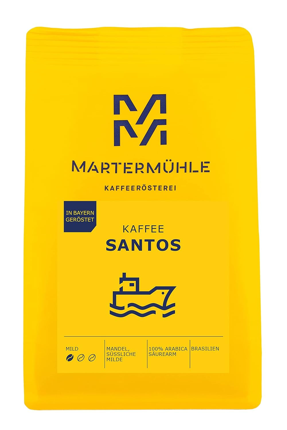 Martermühle Santos Kaffeebohnen 1kg łagodna I Arabica I Aromat: Migdałowy, Süssliche Milde I Ganze Kaffee-Bohnen schonend geröstet, säurearm