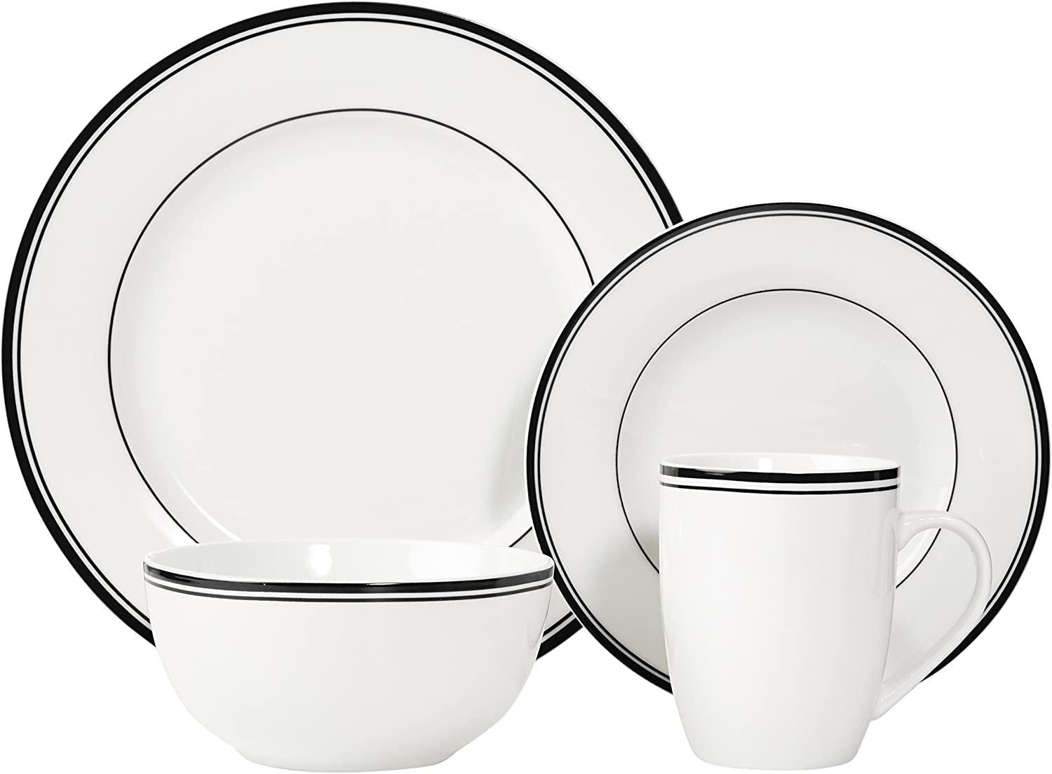 Amazon Basics Coffee Black Rim 16-częściowy zestaw naczyń obiadowych dla 4 osób