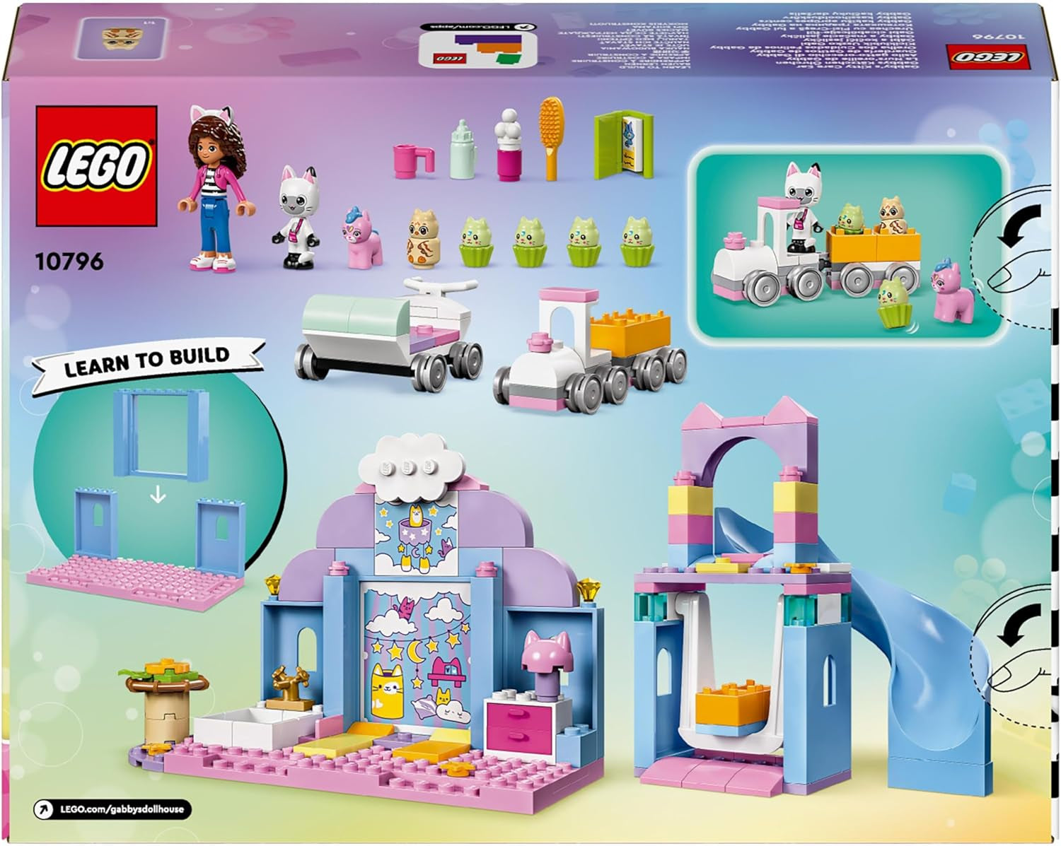 LEGO 4+ Domek dla lalek Gabby Małe kocie uszy Gabby Udawaj zwierzę Zestaw zabawek dla dzieci ze zjeżdżalnią i figurkami Prezent dla dziewcząt i chłopców Zabawka do kreatywnej zabawy 10796 Zestawy do budowania Beuche den LEGO-Store
