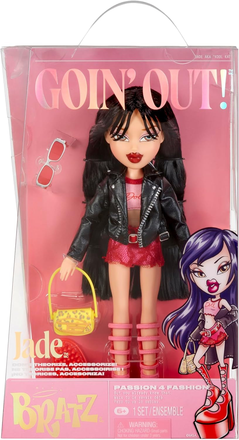 Bratz wychodzi! - Jade - 1 lalka kolekcjonerska z akcesoriami, strojem, torbą, okularami przeciwsłonecznymi i pędzlem - Zabawka dla dzieci - powyżej 6 lat, czerwona