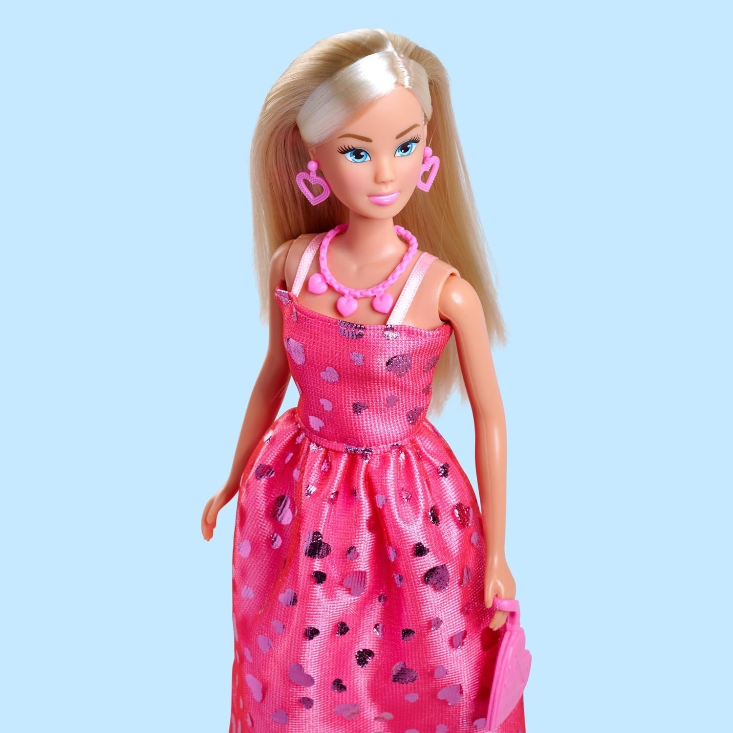 Simba Steffi Love Pink Love – Ankleidepuppe im pinken Glitzerkleid, inkl. Zubehör w Herzform, 29 cm brutto, Modepuppe für kreatives Rollenspiel, für Kinder ab 3 Jahren