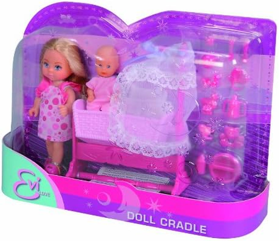 Simba 105736242 - Evi Love Doll Cradle 2 Różne Evi jako niania z kołyską i modną lalką dla niemowląt 12 cm od 3 lat i więcej