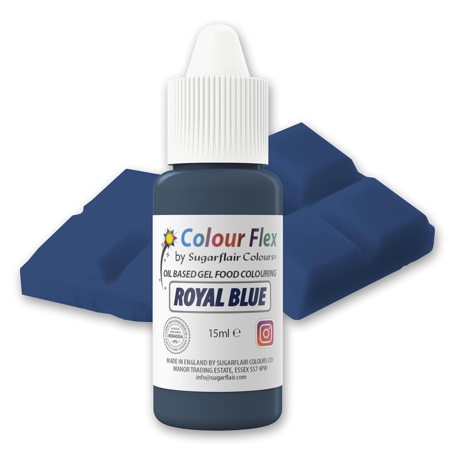 Sugarflair Colourflex Barwnik spożywczy na bazie oleju, błękit królewski, wysoce skoncentrowany płynny barwnik spożywczy, barwnik spożywczy do śmietany, czekolady, ciasta, kremówki, lukieru i nie tylko - 15 ml