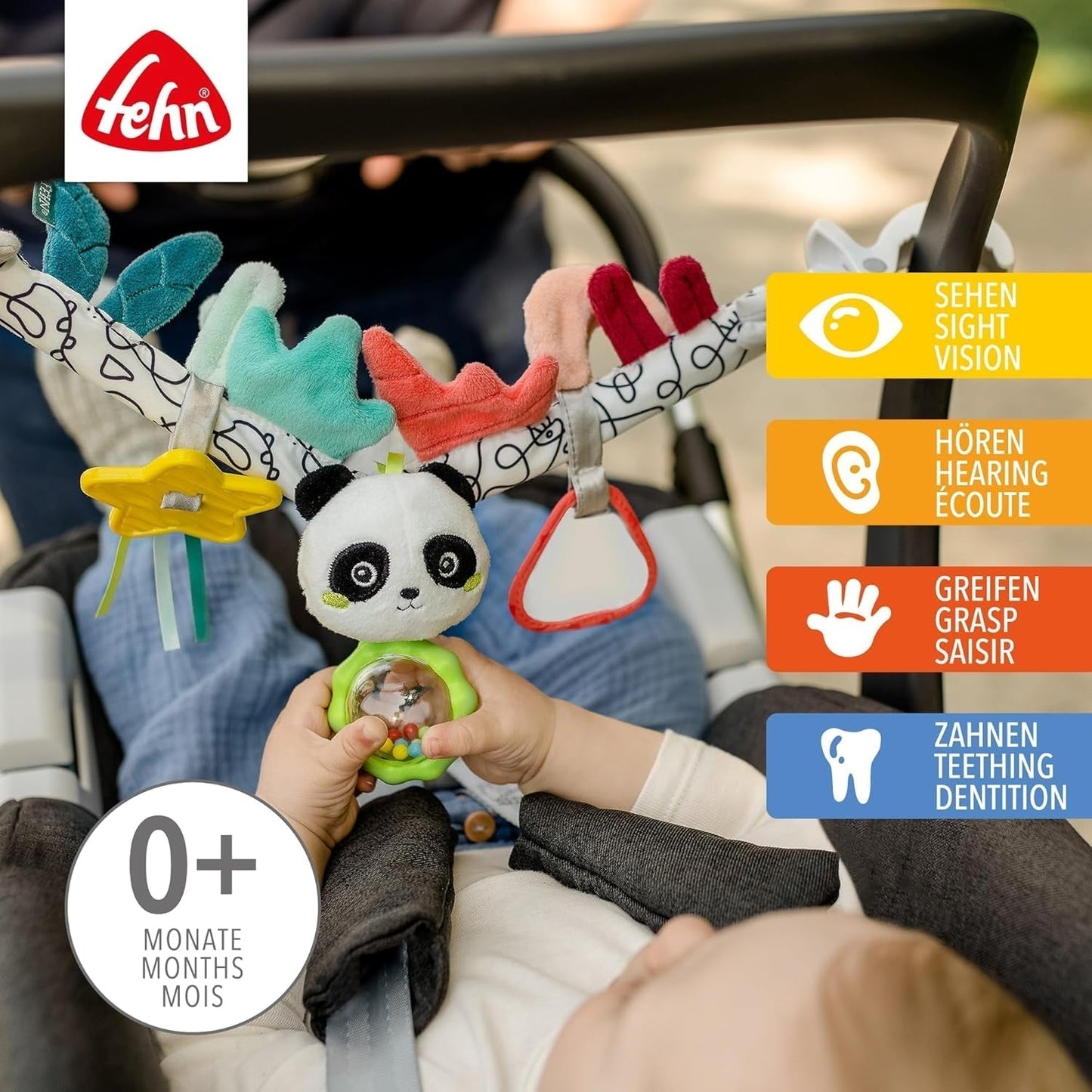 Łańcuszek do karuzeli Fehn Panda Baby Mobile - łańcuszek do karuzeli dziecięcej z uroczymi figurkami - elastyczna wisząca zabawka dla dziecka - zabawka do wózka dla niemowląt i małych dzieci od 0+ miesiąca Baby Toys Naty Shop
