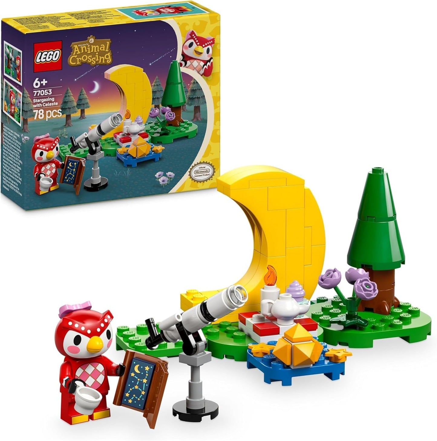 LEGO Animal Crossing Obserwacja gwiazd z Eufemią, zestaw do budowania dla dzieci, pomysłowy zestaw gier wideo RPG, zabawka dla dziewcząt i chłopców w wieku 6 lat, figurka zwierzątka 77053 zestawy do budowania Besuche den LEGO-Store Default Title