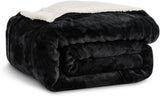 Koc polarowy Kono Sherpa, 150 x 200 cm, miękki, przytulny, puszysty, dwustronny, mikrofibra, stałe koce na łóżko, sofę, sofę (granatowy, podwójny/podwójny) Łóżka i koce Besuche den KONO-Store Czarny Twin/Double