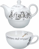 Zestaw dzbanków i filiżanek Alicja w Krainie Czarów dla 1 osoby w pudełku upominkowym, delikatny porcelanowy serwis do herbaty, biały, 250 ml