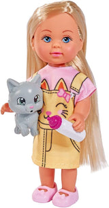 Simba 105733591 - Evi Love Kitty 2 sposoby dopasowania tylko 1 przedmiot zostanie wysłany Lalka w uroczej sukience dla kota z kociętami i butelką do picia 12 cm Lalka do zabawy Wiek 3+