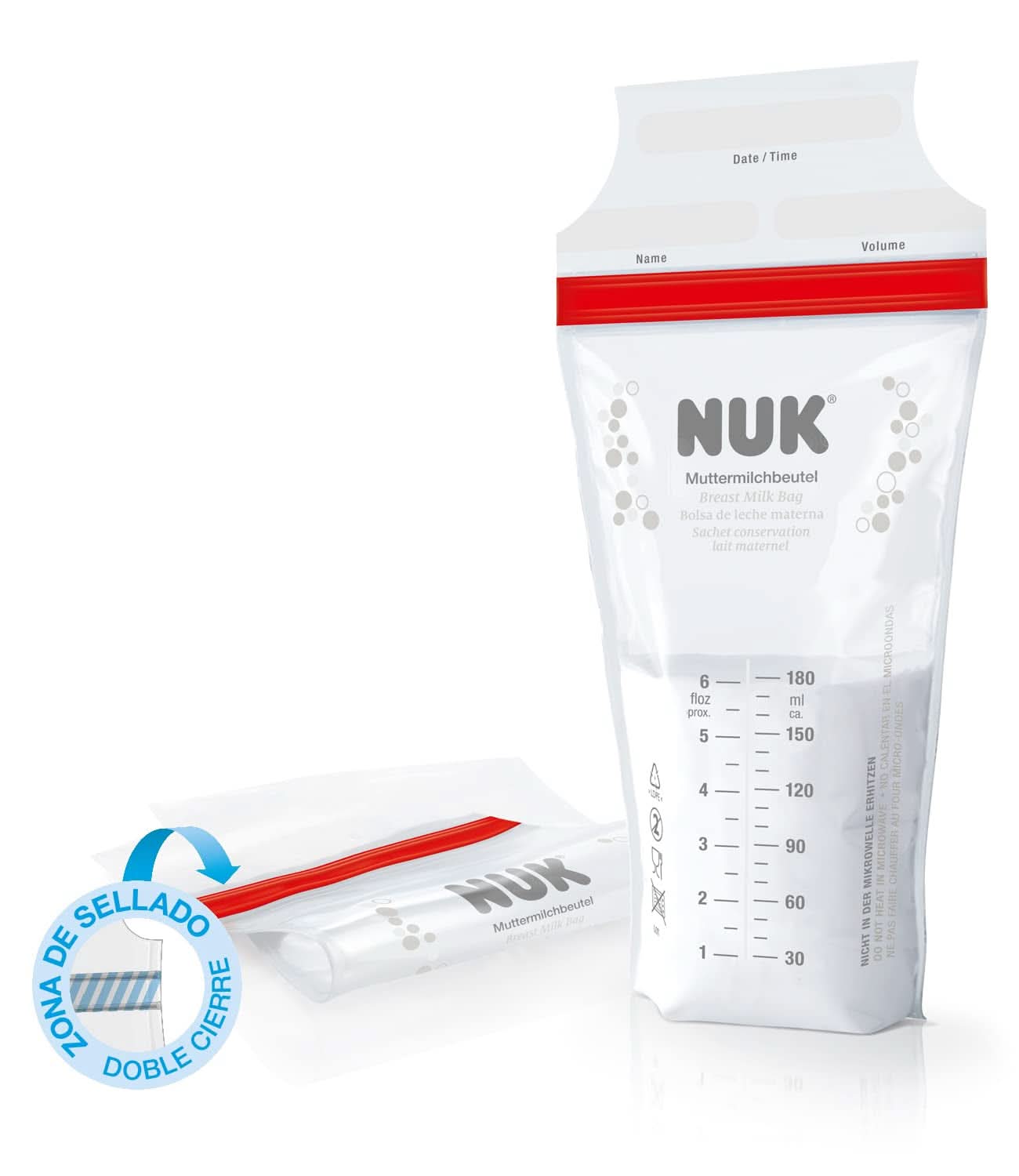 Worki na mleko matki NUK, oszczędzające miejsce i nadające się do natychmiastowego użycia, 180 ml, 25 szt., przezroczyste Dodatki Żywność i karmienie piersią Sklep Bebe Naty