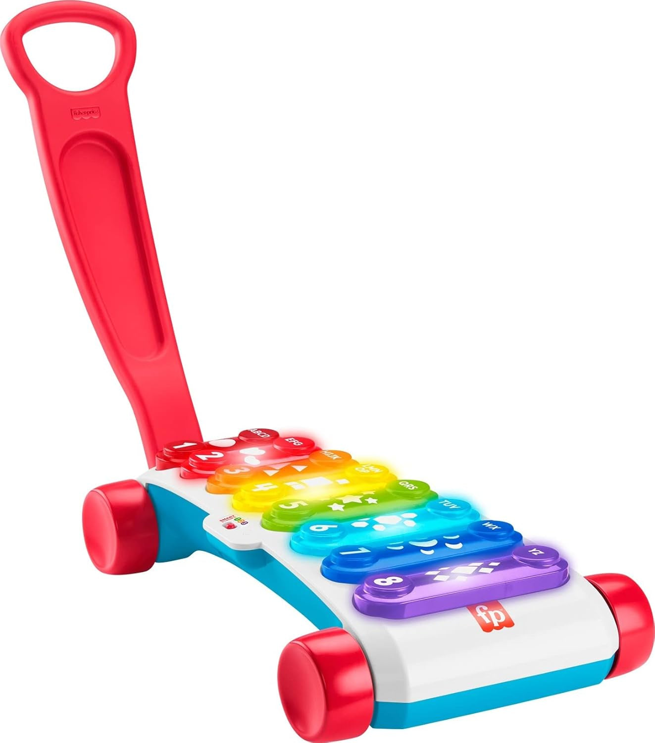 Fisher-Price Light-up Giant Xylophone - Elektroniczny instrument muzyczny do ciągnięcia wraz z treściami edukacyjnymi, piosenkami, dla niemowląt i małych dzieci od 9 miesiąca życia, wielokolorowy, wersja: francuska, zabawki HJK40 Bebe Naty Shop UK-English