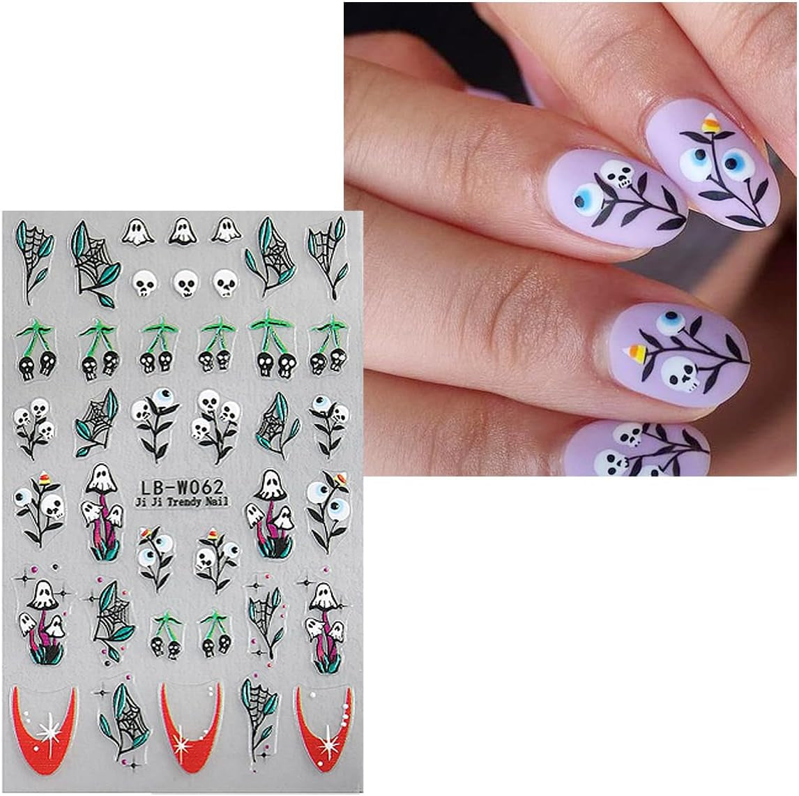 JMEOWIO Nagelsticker Halloween 9 Blatt Nail Art Naklejka Selbstklebend Nagelaufkleber Süße Geisterblume Dekoration Nageldesign Zubehör