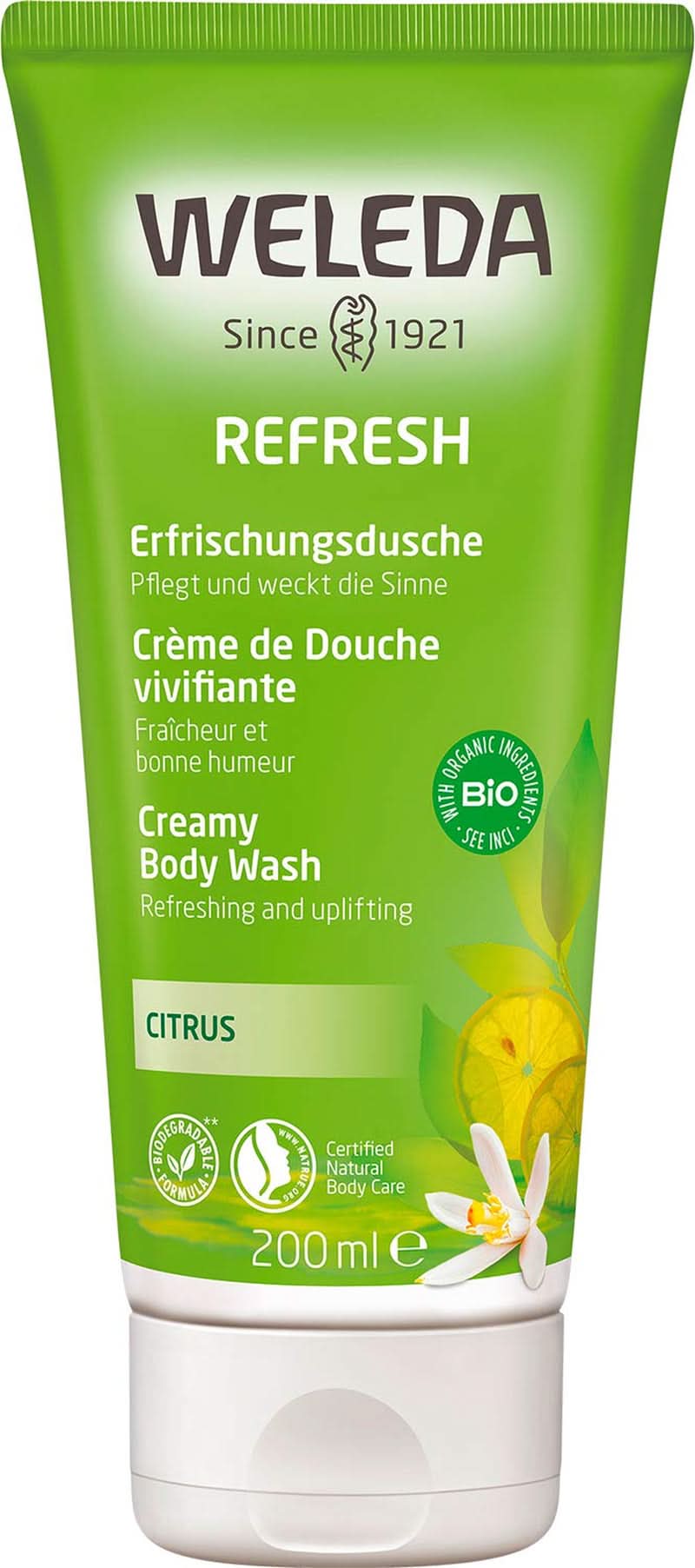 WELEDA Organic Refresh Żel pod prysznic Wegański, unisex żel pod prysznic, smak cytrynowo-pomarańczowy, 200 ml Naty Shop Default Title