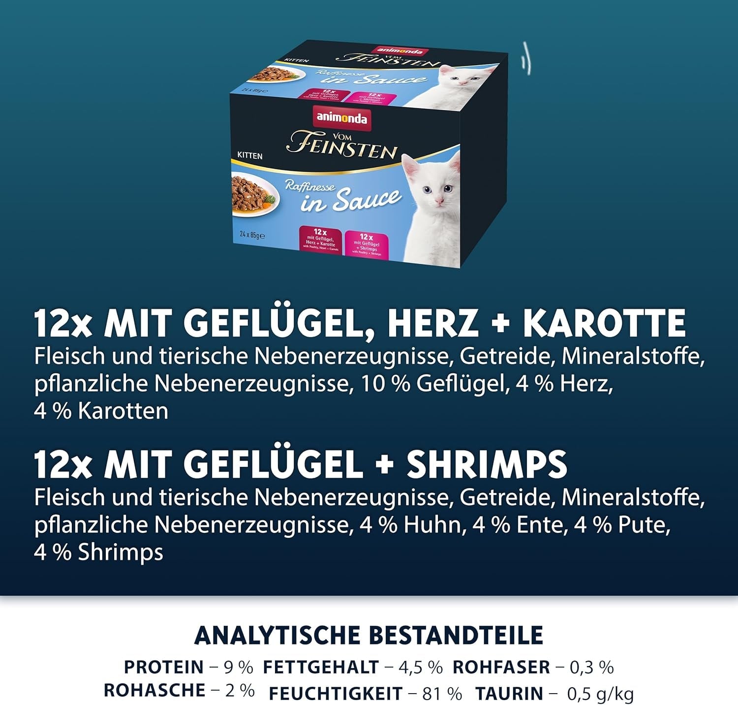 animonda vom Feinsten Premium Kitten Mokra karma dla kotów, Wyrafinowane aromaty w sosie, 24 saszetki (24 x 85g), Wysokiej jakości mokra karma dla kotów, bez cukru, Mieszanka mieszana