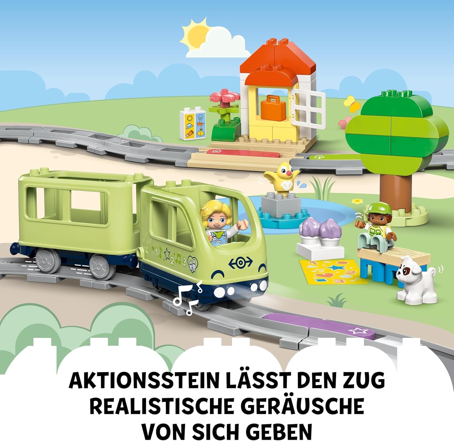 Interaktywny pociąg przygód LEGO DUPLO, zestaw ze światłami i dźwiękami do odgrywania ról, pozwala dwulatkom budować tory, edukacyjna zabawka dla przedszkolaków 10427 Zestawy do budowania Besuche den LEGO-Store