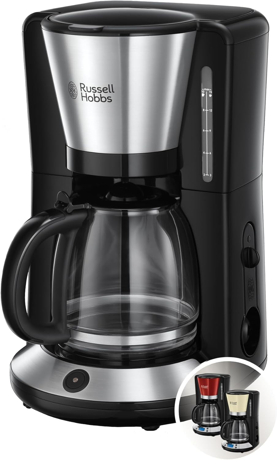 Ekspres do kawy Russell Hobbs [cyfrowy minutnik, słuchawka prysznicowa zapewniająca optymalną ekstrakcję i aromat] Colors+ Creme (1 do 10 filiżanek, szklana karafka 1,25 l, płyta grzewcza, 1100 W) Ekspres do kawy z filtrem 24033-56