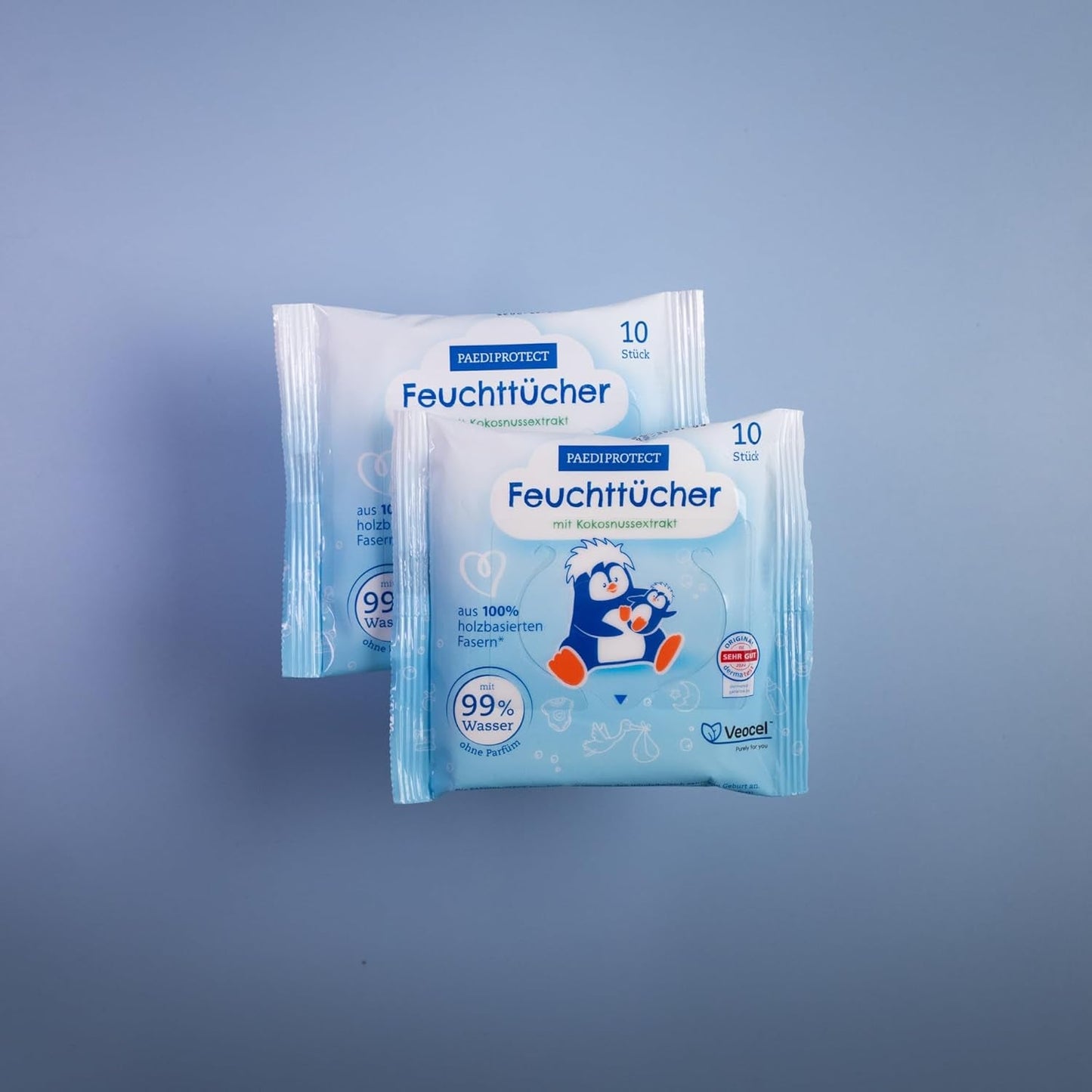 PAEDIPROTECT Chusteczki nawilżane dla dzieci 1 x 10 szt. Chusteczki nawilżane dla dzieci Sensitive Chusteczki nawilżane na bazie wody 99% wody Bezzapachowe Dla dzieci i dzieci Delikatna skóra Ekstrakt z kokosa Bez mikroplastików Wegańskie (5 szt.)