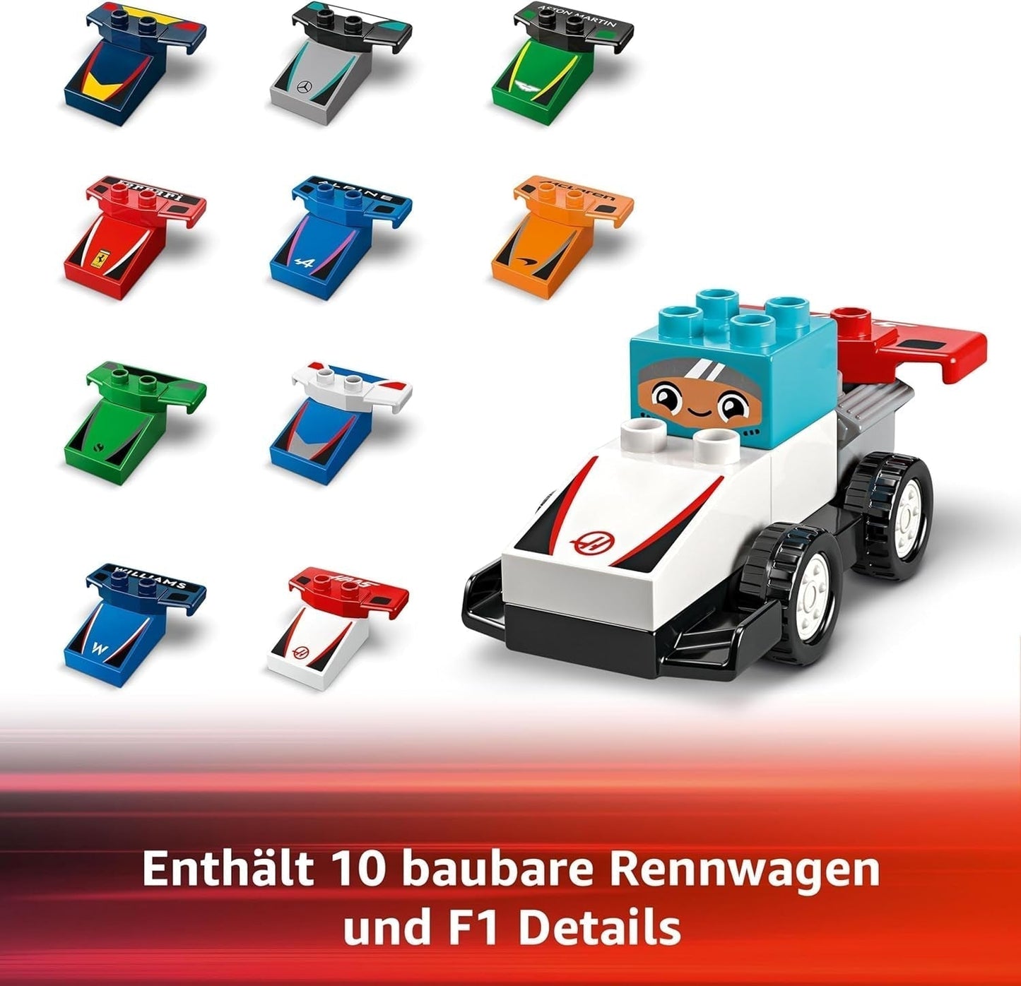 Samochody wyścigowe LEGO DUPLO Town F1 Team z wyścigowcami, zabawka do budowania dla całej rodziny, pobudzająca wyobraźnię zabawa, prezent urodzinowy dla małych dzieci, chłopców i dziewcząt od 2. roku życia 10445 Zestawy do budowania Besuche den LEGO-Store