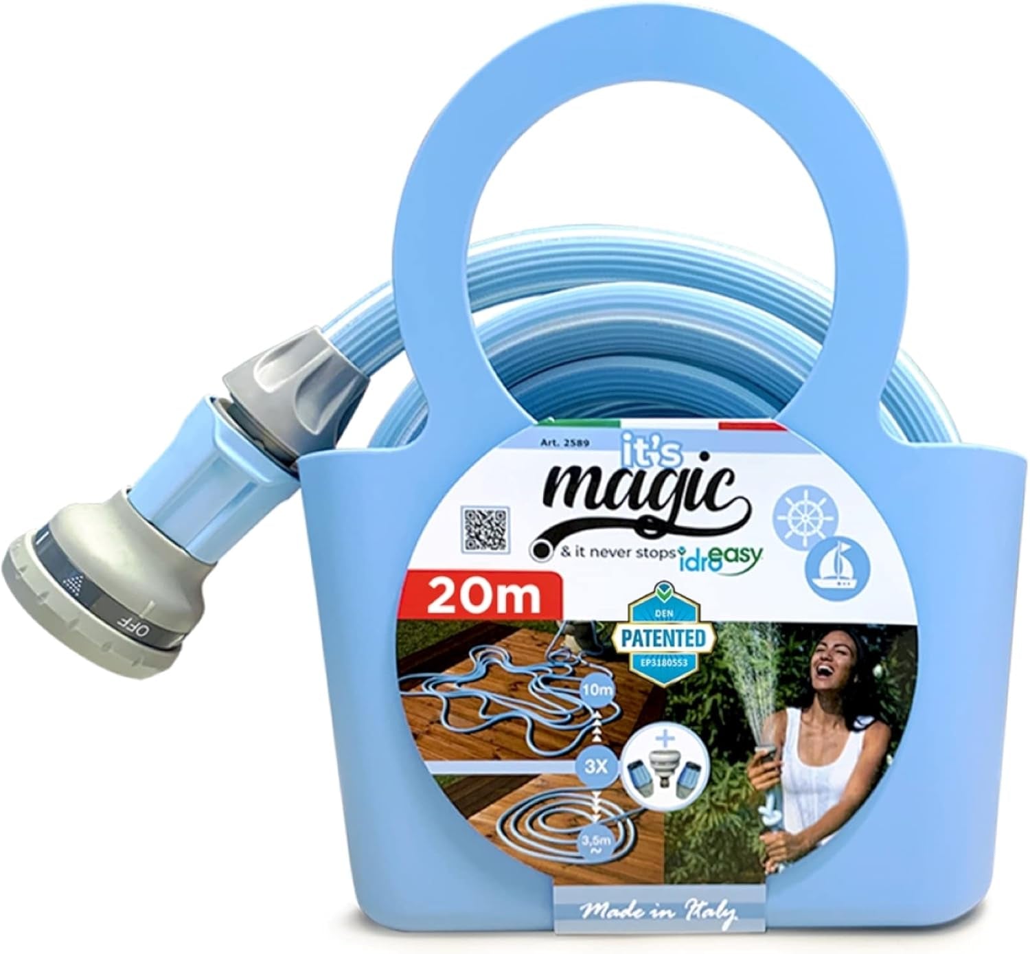 Wąż ogrodowy Magic Blue Hose o długości 20 metrów z torbą i dyszą natryskową
