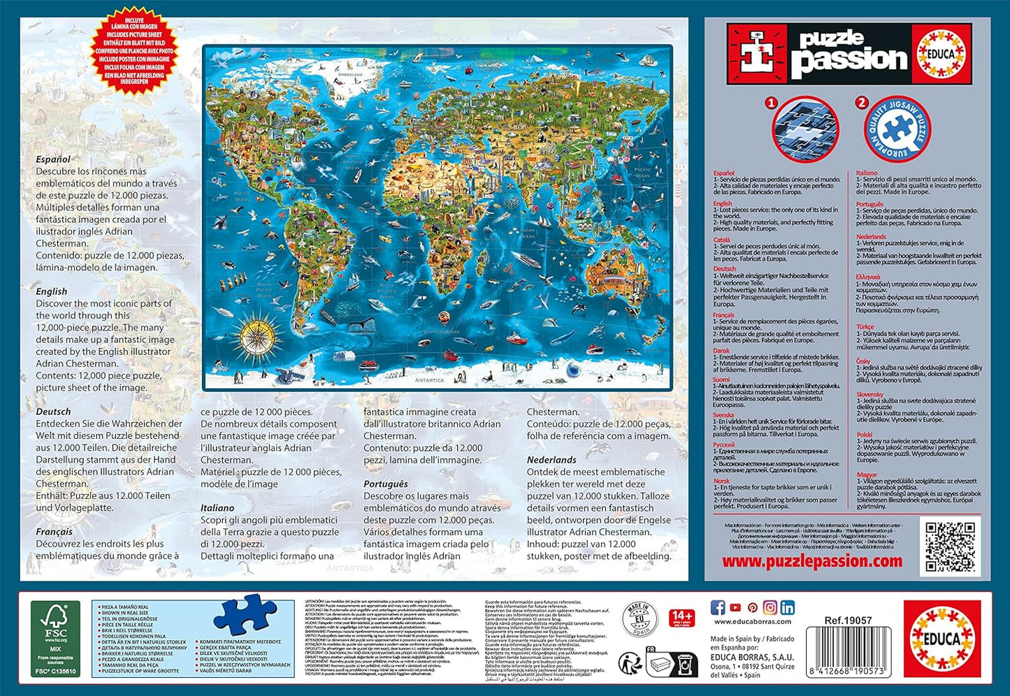 Educa - Cud Świata, układanka 12000 elementów dla dorosłych i dzieci od 14 lat, mapa świata (19057) Puzzle Naty Shop