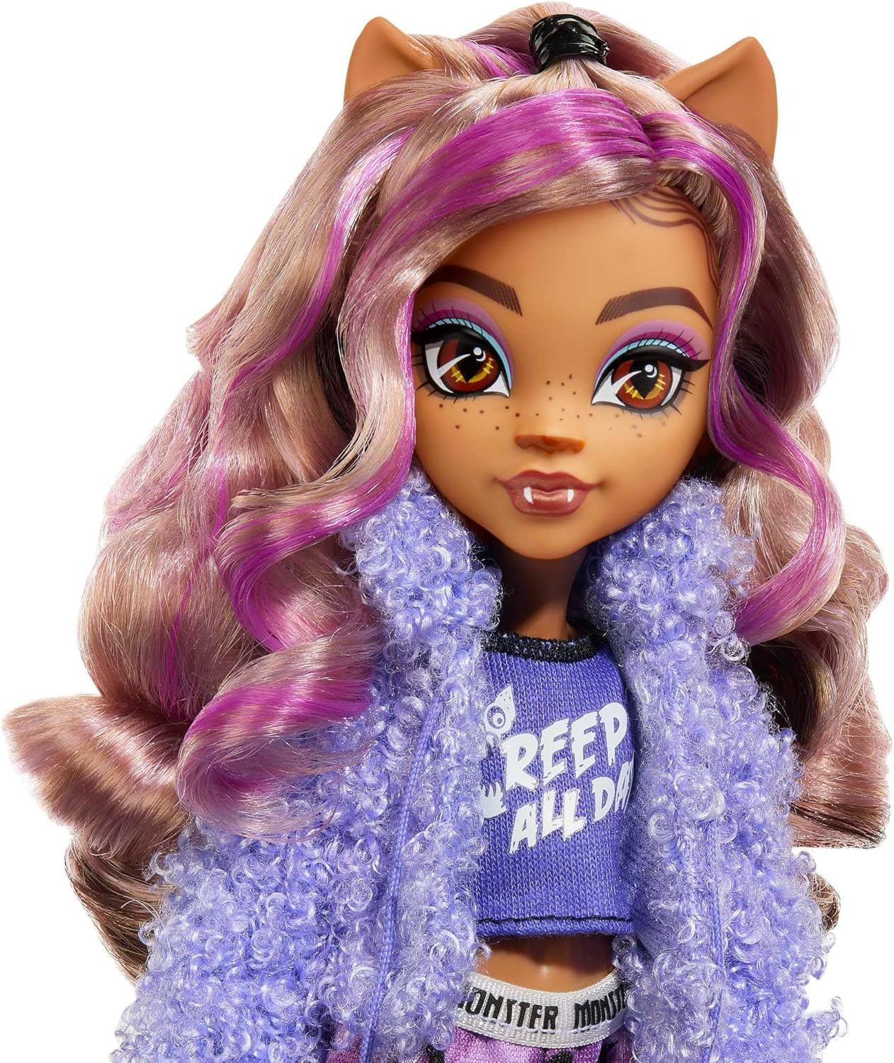 MONSTER HIGH lalki i akcesoria do spania, lalka Clawdeen Wolf z kotem, półksiężyc, impreza Creepover, HKY67