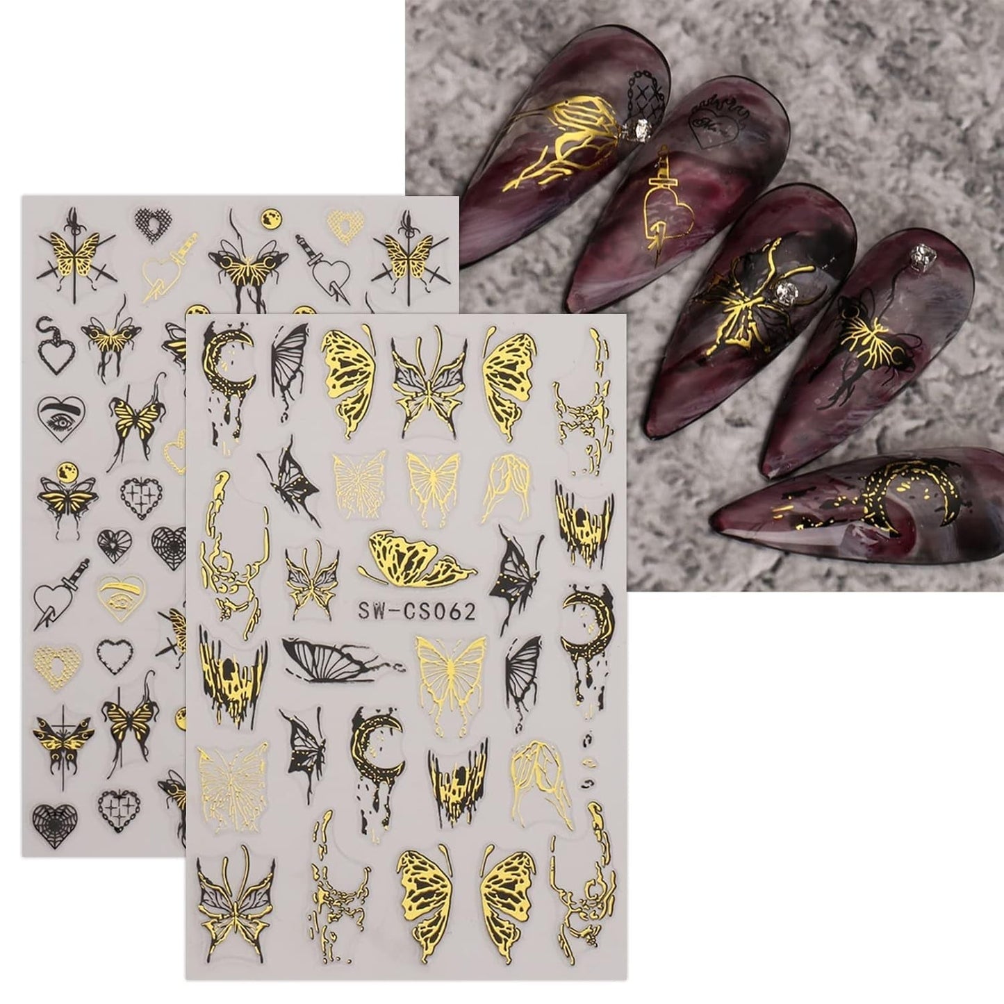 JMEOWIO Nagelsticker Schmetterling 9 Blatt Nail Art Naklejka Selbstklebend Nagelaufkleber Mond Dekoration Nageldesign Zubehör