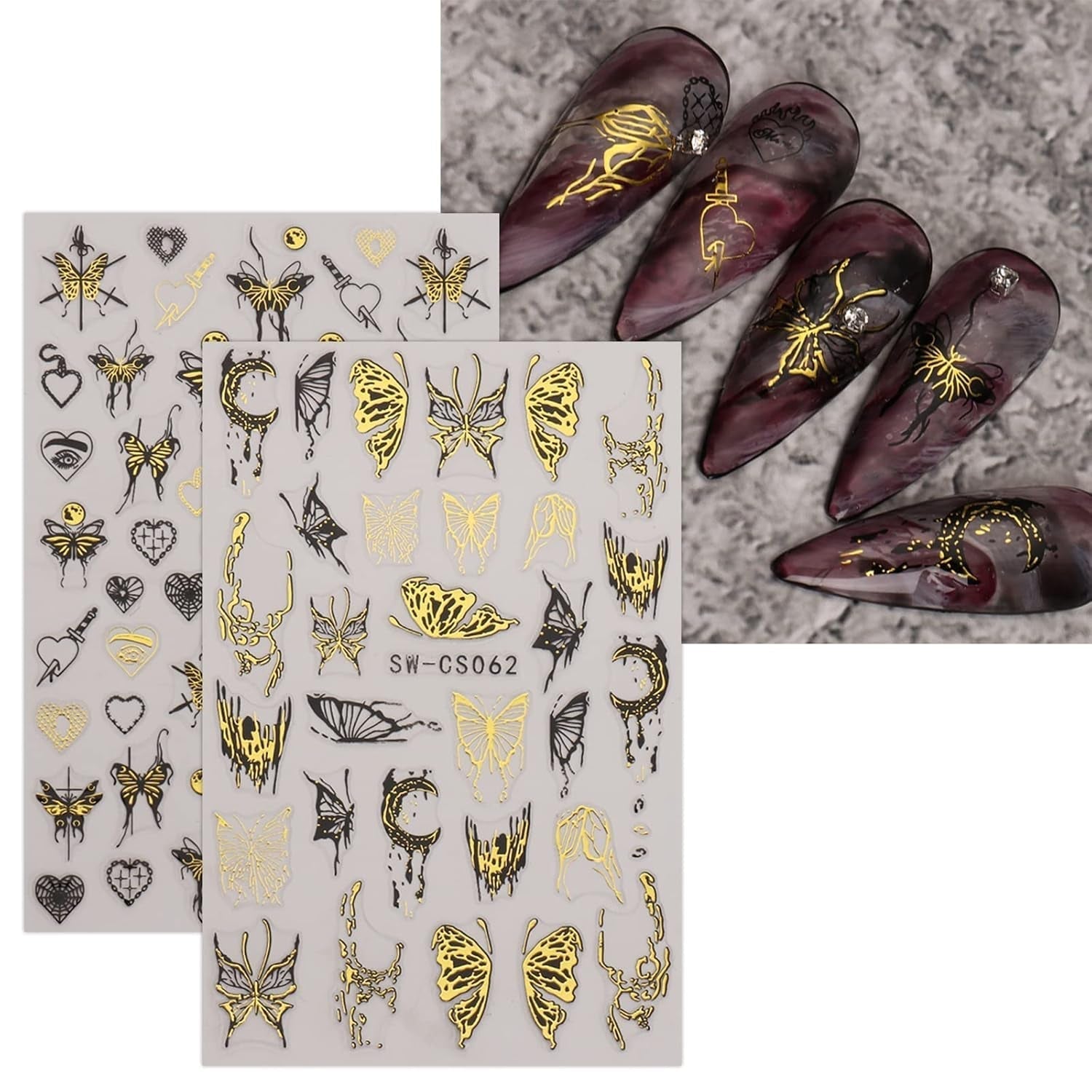 JMEOWIO Nagelsticker Schmetterling 9 Blatt Nail Art Naklejka Selbstklebend Nagelaufkleber Mond Dekoration Nageldesign Zubehör