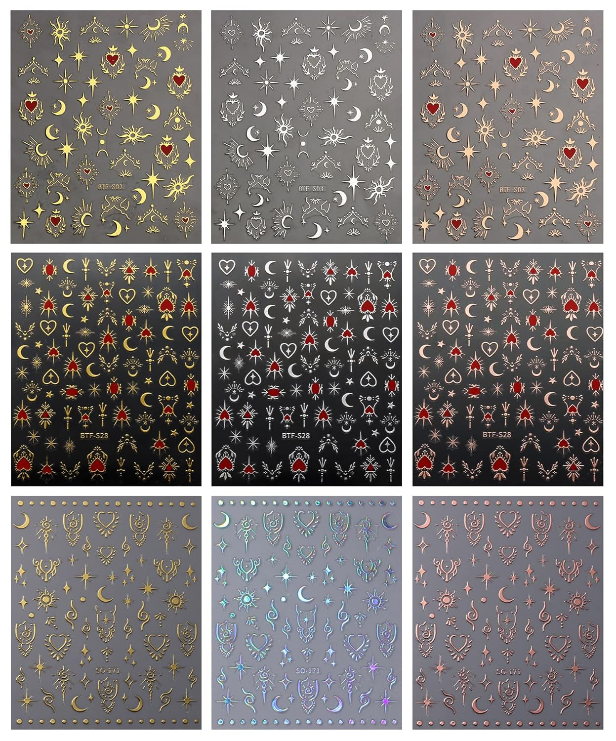 JMEOWIO Nagelsticker Mond Stern 9 Blatt Nail Art Naklejka Selbstklebend Nagelaufkleber Sonne Dekoration Nageldesign Zubehör