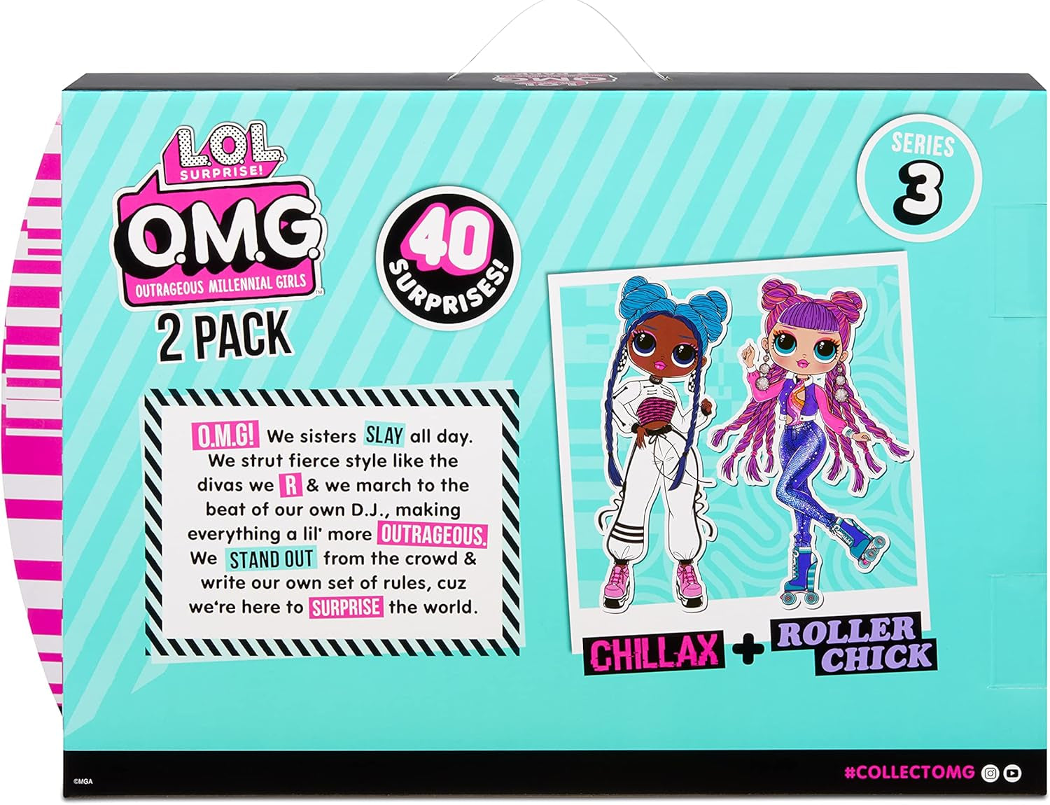 LOL Surprise OMG Fashion Doll 2 sztuki ROLLER CHICK & CHILLAX - Ekskluzywne Puppen mit 40 Überraschungen inkl. Ubrania i akcesoria - Zestaw Verpackungs-Spielset 2 w 1 - Serie 3 - Für Kinder ab 4 Jahren