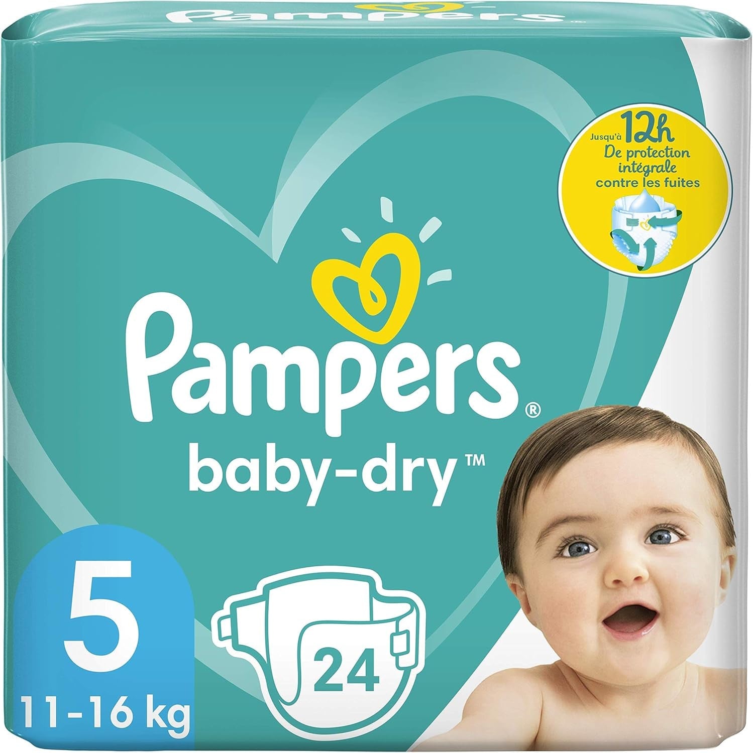 Pieluchy Pampers dla niemowląt rozmiar 5 (11-16 kg), 24 sztuki, ochrona przed wyciekaniem do 12 godzin