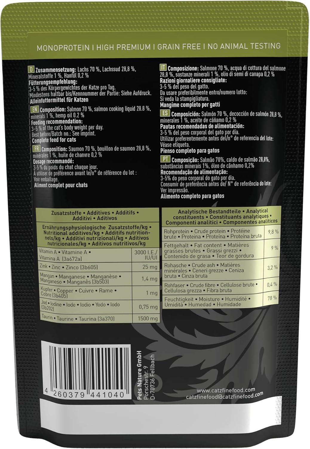 Mokra karma dla kotów Catz Finefood Purrrr z monoproteiną i łososiem nr 1 105, dla kotów z wrażliwym układem trawiennym, 16 x 80 g